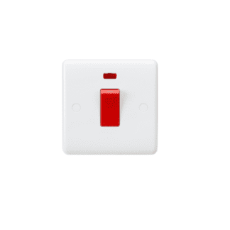 Isolator Switch 45A DP Switch with Neon (1G size) - Red Rocker - White / CU8331N