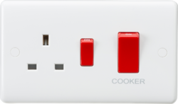 Knightsbridge CU8333 White Curved Edge 45A DP Cooker Switch and 13A Switched Socket (No Neon)