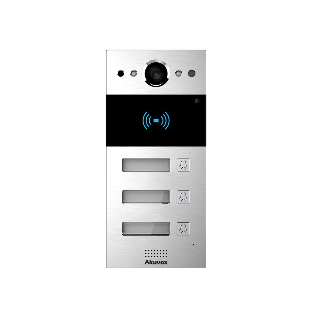 Akuvox Compact IP Door Intercom Unit with 3 Buttons (Video & Card Reader), incl. Surface Mount Backbox